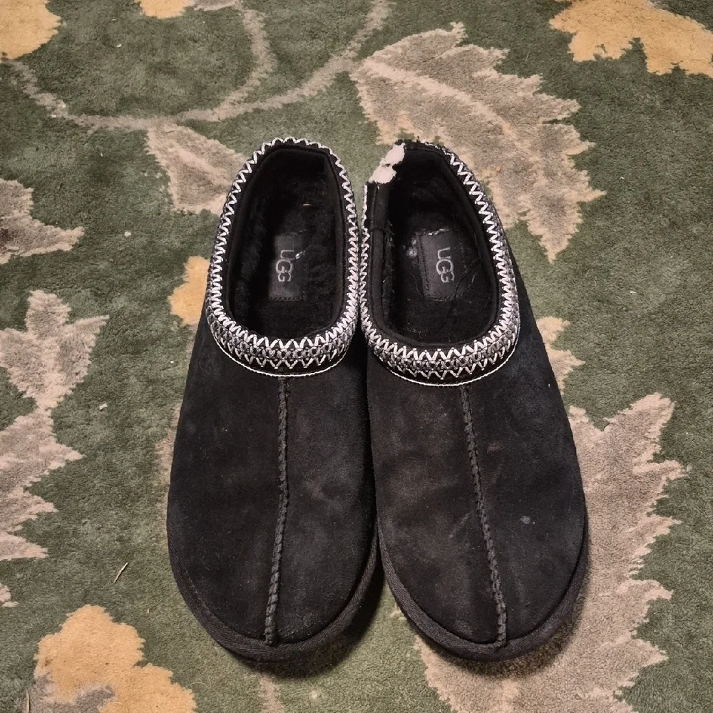 UGG Black Suede Slip-Ons with White Trim